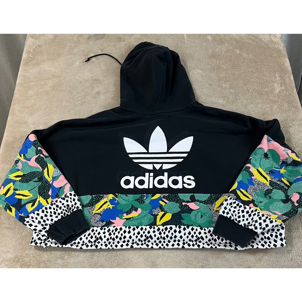 Adidas x HER Studio London Cropped Hoodie Sweatshirt Women's Large Black Graphic